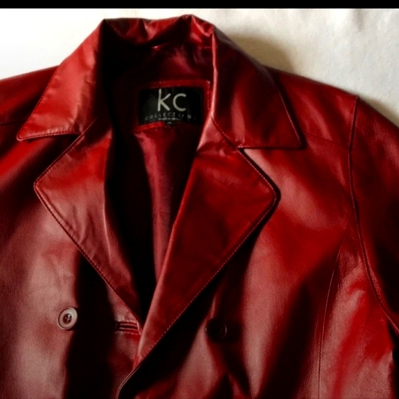 KC Women's Red Leather Coat - Picture 2 of 7